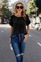 Solid Round Neck Ruffle Sleeve Loose Fit Blouse