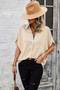 Solid Front Open Button Loose Fit Blouse