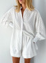 Summer Shirt Pajamas Jacquard Sexy Shorts Loose Shirt Two-Piece Set Cotton Ladies Home Clothes