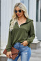 Solid Lace Trim Long Sleeve Loose Hoodie