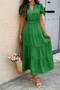 Solid V Neck Color Block Elastic Waist Dress​