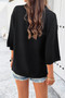 Solid Notched Collar V Neck Knit Short Sleeve Sweater