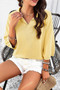 Solid Notched Collar V Neck Knit Short Sleeve Sweater