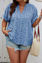 Plus Size Floral Print V Neck Short Sleeve Blouse