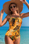 Plant Printed Adjustable Spaghetti Strap Swimsuit