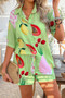 Two Pieces All Over Print Button Down Short Sets