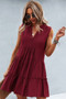 Solid V Neck Flat Collar Tiered Shift Dress​