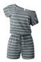 Striped Short Sleeve Drawstring Waist Romper