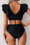V Neck Two Piece Ruffled High Waisted Swimsuit