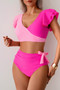 V Neck Two Piece Ruffled High Waisted Swimsuit