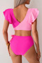V Neck Two Piece Ruffled High Waisted Swimsuit