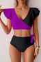 V Neck Two Piece Ruffled High Waisted Swimsuit