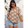 Plus Size Short Sleeve V Neck Printed Blouse