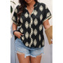Plus Size Short Sleeve V Neck Printed Blouse