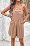 Square Neck Pockets Button Tirm Ruched Romper