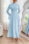 Solid Stand Collar Flare Sleeve Ruffle Full Dress