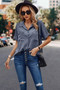 V Neck Button Down Roll Up Sleeve Loose Pocket Blouse