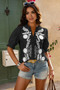 V Neck Boho Puff Short Sleeve Button Down Shirt