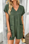 Solid Deep V Neck Drop Shoulder Loose Pockets Romper
