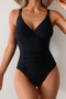 Solid One Piece Ruched Strappy V Neck Bikini