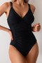 Solid One Piece Ruched Strappy V Neck Bikini