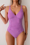 Solid One Piece Ruched Strappy V Neck Bikini