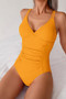 Solid One Piece Ruched Strappy V Neck Bikini