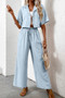 Drop Shoulder Tie Front Wide Leg Pant Set
