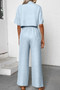Drop Shoulder Tie Front Wide Leg Pant Set