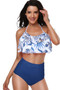 Halter Ruffle High Waisted Leaves Print Swimsuit