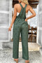 Star Print Button Tie Pockets Drawstring Jumpsuit