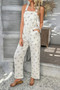 Star Print Button Tie Pockets Drawstring Jumpsuit