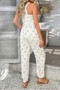 Star Print Button Tie Pockets Drawstring Jumpsuit