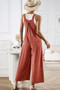 Button Detail Wide Leg Overall Pockets Jumpsuit