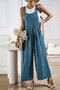 Button Detail Wide Leg Overall Pockets Jumpsuit