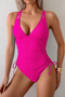 Solid Deep V Neck Drawstring Cross Back Swimsuit