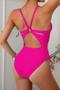 Solid Deep V Neck Drawstring Cross Back Swimsuit