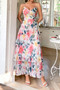 Straps Floral Print V Neck Patchwork Full Dress