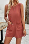Solid Crewneck Sleeveless Loose Pockets Romper