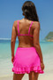 Two Pieces Lace Trim Solid High Cut Bikini