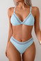 Two Pieces Lace Trim Solid High Cut Bikini