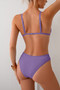 Two Pieces Lace Trim Solid High Cut Bikini