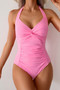 V Neck Halter One Piece Ruched Backless Swimsuit
