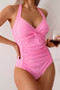 V Neck Halter One Piece Ruched Backless Swimsuit