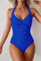 V Neck Halter One Piece Ruched Backless Swimsuit