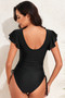 Ruffle Sleeves Lace Color Block Ruched Swimsuit
