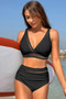 Deep V Lace Trim Two Pieces Sleeveless Swimsuit