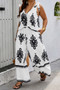 Plus Size Printed Knot Shoulder Wide Leg Sets