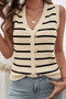 Strip Deep V Neck Knit Button Trim Sleeveless Vest