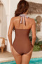 Printed Halter Deep V Neck Bodycon Swimsuit